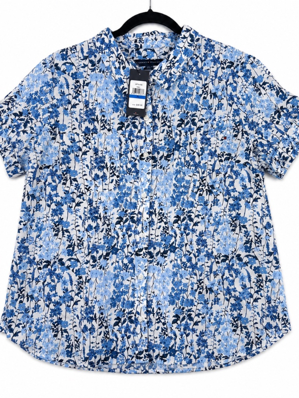 NWT XL Tommy Hilfiger Blue Floral Button Down Short Sleeve Hawaiian Shirt MEN